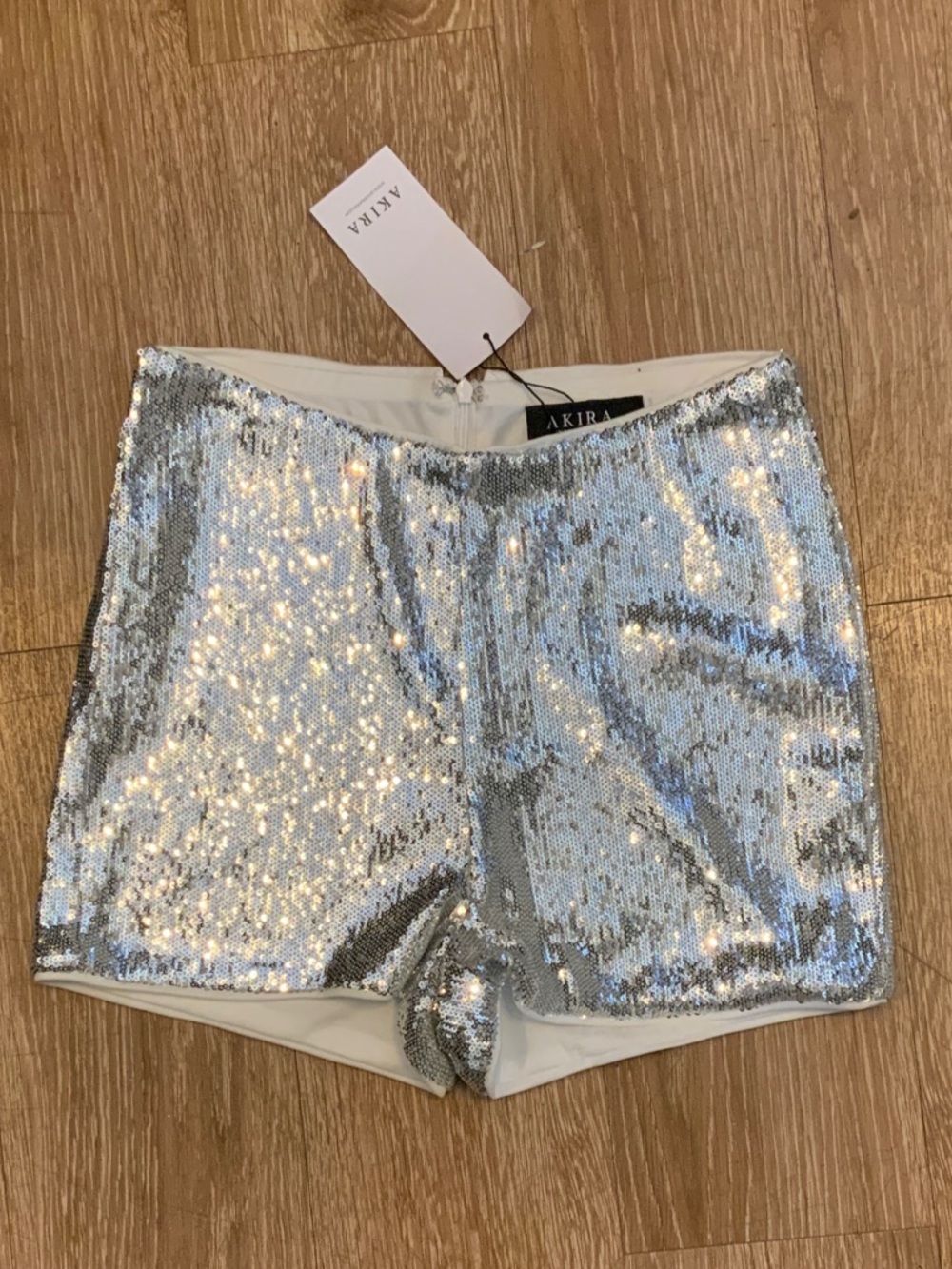 AKIRA Silver Sequin Athletic Shorts